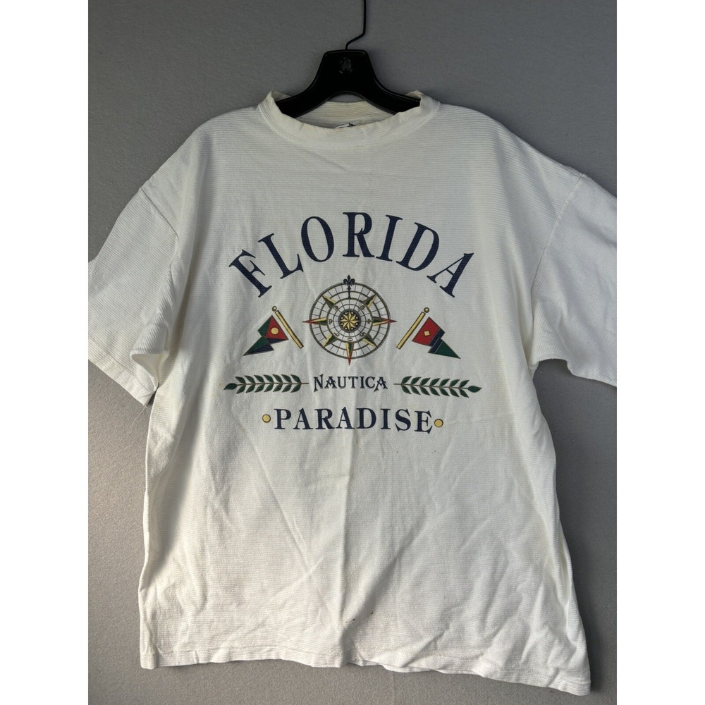 Vintage Cal Cru Florida Nautica Paradise Shirt XL White Single Stitch USA 3161